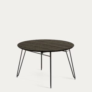 Mesa extensible redonda Milian Ø 120 (200) cm chapa de fresno patas de acero acabado negro