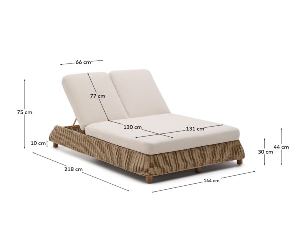 Tumbona doble Meria de ratán sintético y patas de madera maciza de acacia FSC 100%