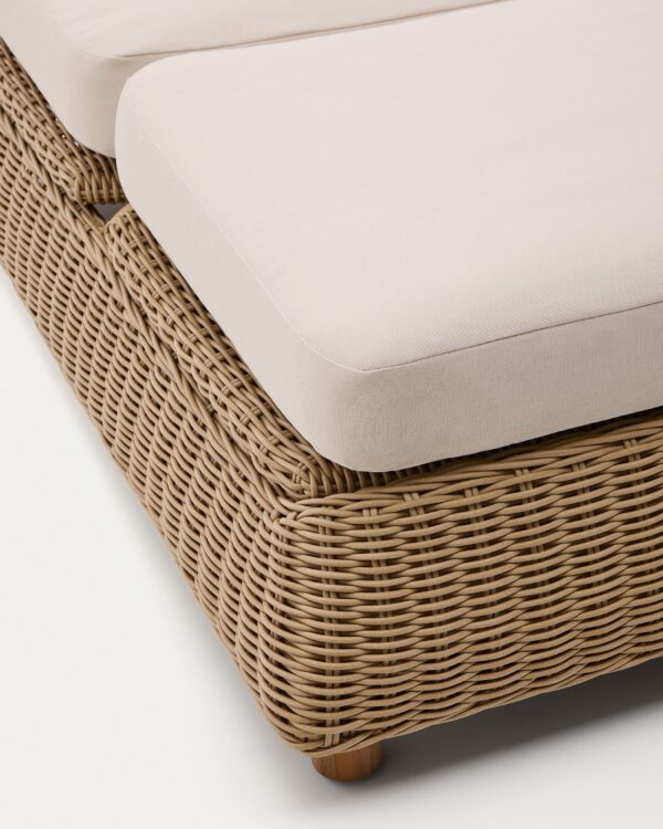 Tumbona doble Meria de ratán sintético y patas de madera maciza de acacia FSC 100%