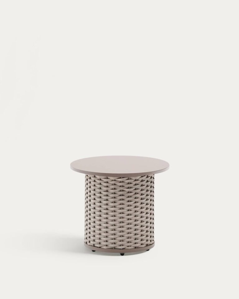 Mesa auxiliar de exterior Sedalis de aluminio y cuerda topo Ø50 cm
