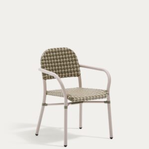 Silla apilable Tuccia de aluminio y ratán sintético verde y beige