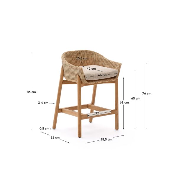 Taburete Galea de madera maciza de teca y ratán sintético 65 cm FSC 100%
