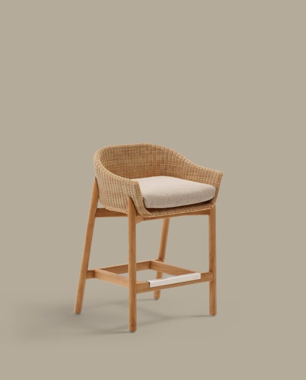 Taburete Galea de madera maciza de teca y ratán sintético 65 cm FSC 100%