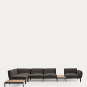 Sofá modular rinconero exterior Sorells 5 plazas tapizado gris y aluminio gris con mesas d