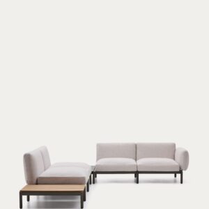 Sofá modular rinconero exterior Sorells 4 plazas tapizado beige y aluminio verde mesas tec