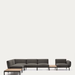 Sofá modular rinconero exterior Sorells de 5 plazas tapizado gris y aluminio verde con 2 m