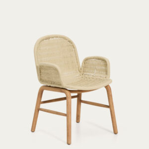 Silla Alipa con reposabrazos de madera maciza de acacia y cuerda crudo FSC 100%