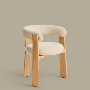 Silla de exterior Granite de 3 patas beige y madera maciza de teca acabado tono natural FS