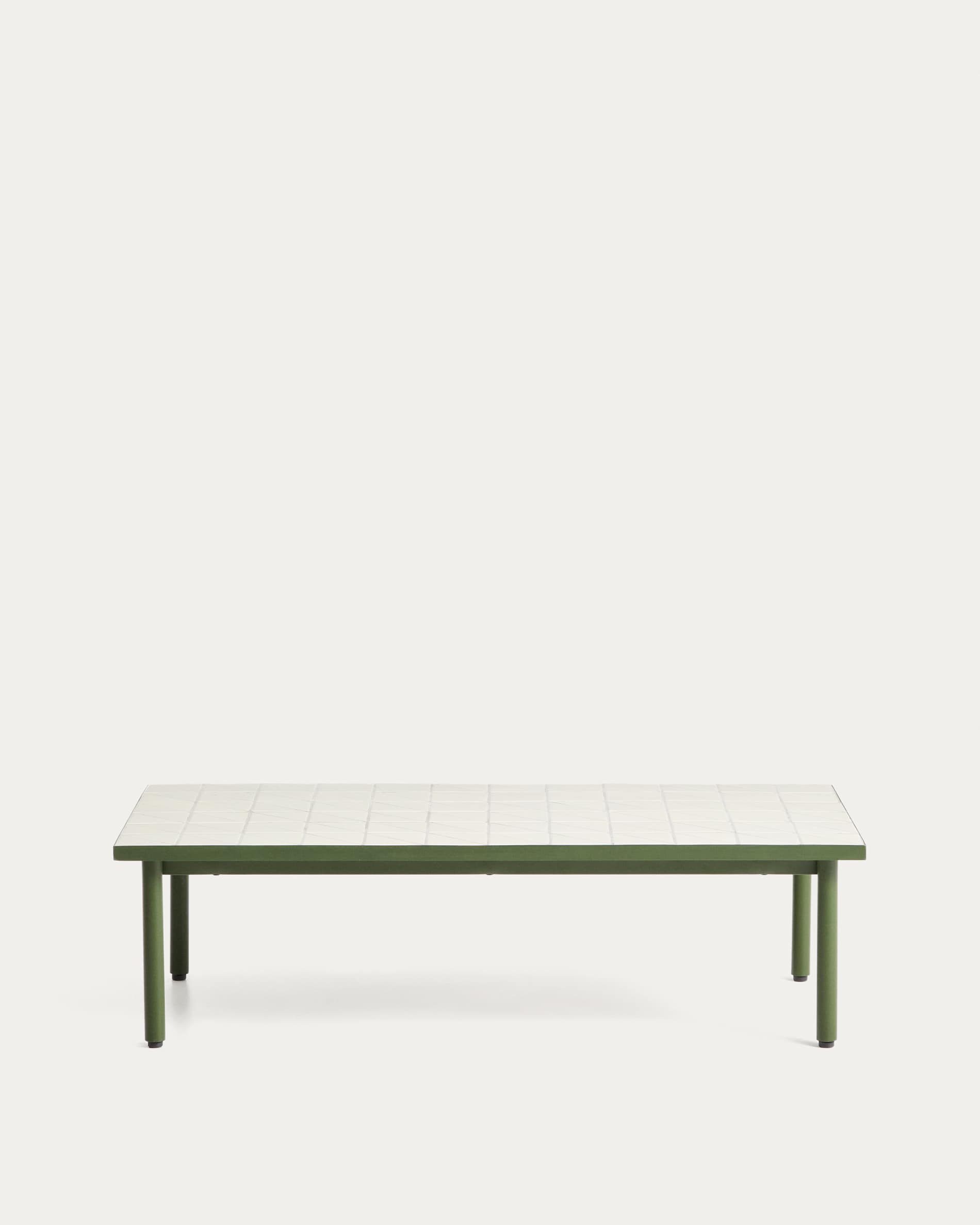 Mesa de centro Maurina de acero galvanizado verde con azulejos color crudo 122 x 61 cm