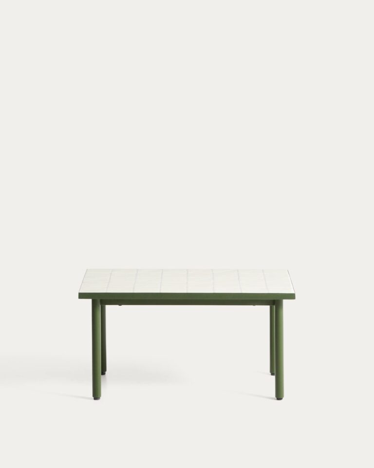 Mesa auxiliar Maurina de acero galvanizado verde con azulejos color crudo 81 x 51 cm
