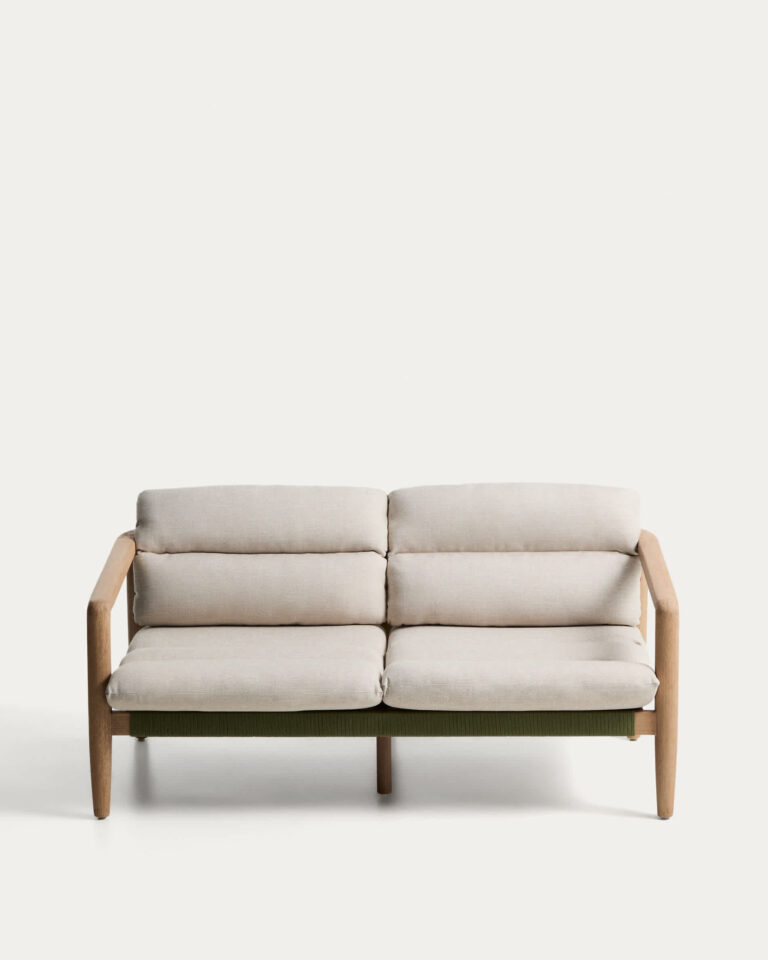 Sofá Menfi de 2 plazas de madera maciza de acacia y cuerda verde 136 cm FSC 100%