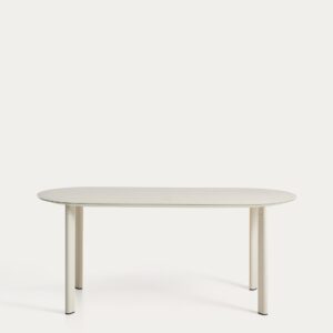 Mesa ovalada Erice de aluminio y vidrio templado crudo 180 x 90 cm