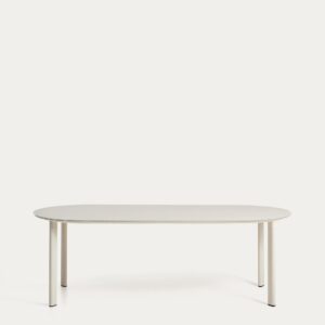 Mesa ovalada Erice de aluminio y vidrio templado crudo 230 x 100 cm