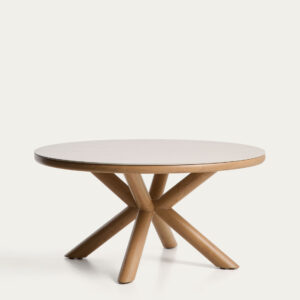 Mesa de exterior Mirtia de aluminio efecto madera y piedra sinterizada crudo Ø 148 cm