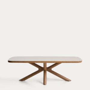 Mesa de exterior Mirtia de aluminio efecto madera y piedra sinterizada crudo 240 x 110 cm