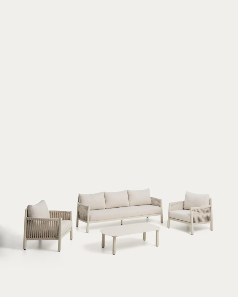 Set Aleria de sofá 3 plazas, 2 sillones y mesa de centro de aluminio y cuerda sintética cr