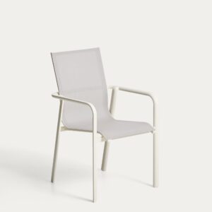 Silla apilable de exterior Canea de texteline beige y aluminio crudo