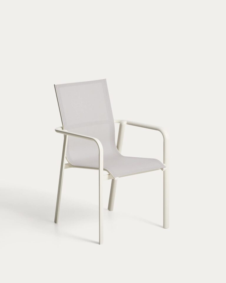 Silla apilable de exterior Canea de texteline beige y aluminio crudo