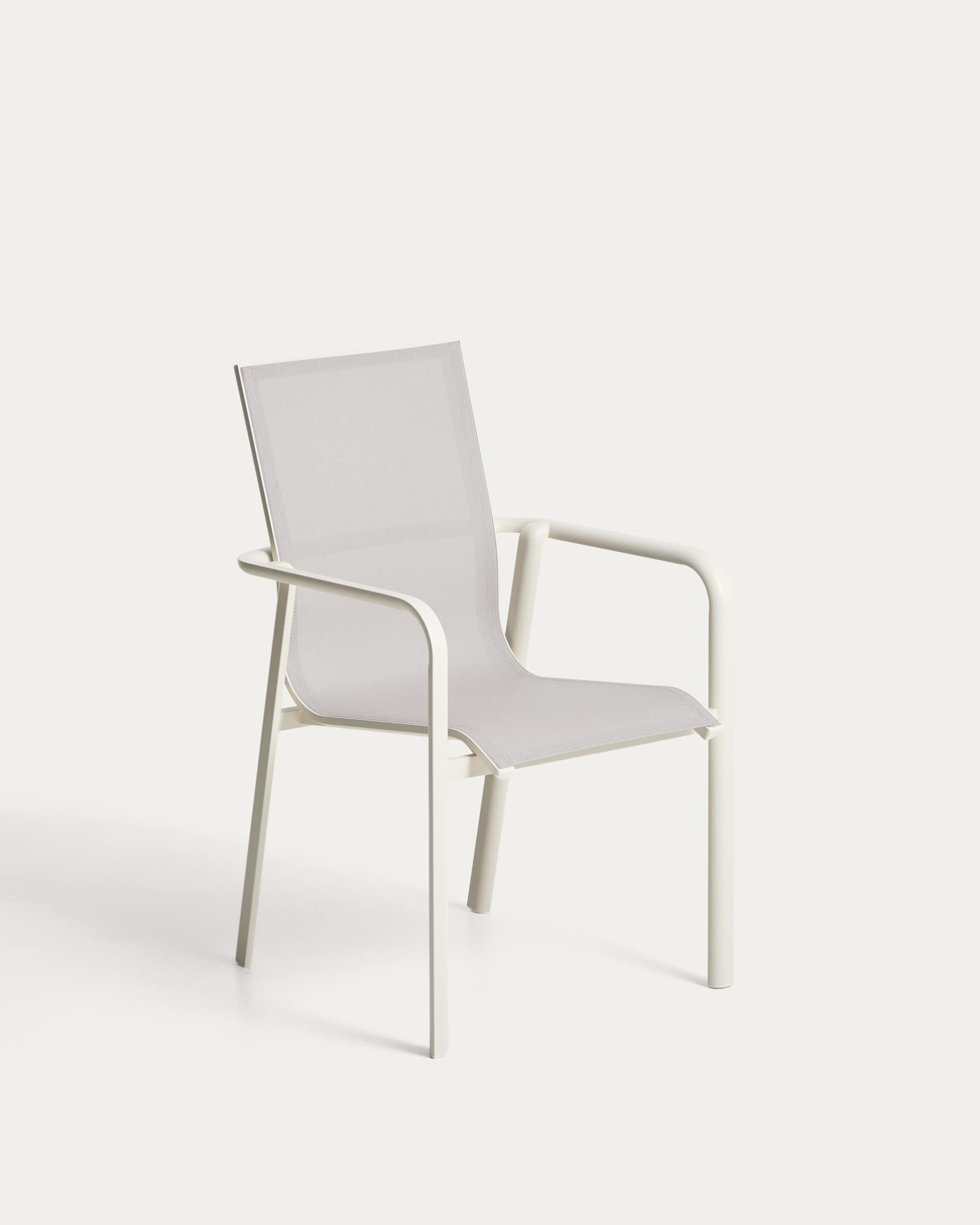Silla apilable de exterior Canea de texteline beige y aluminio crudo