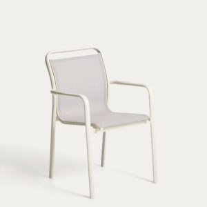 Silla apilable de exterior Luri de aluminio crudo y texteline beige