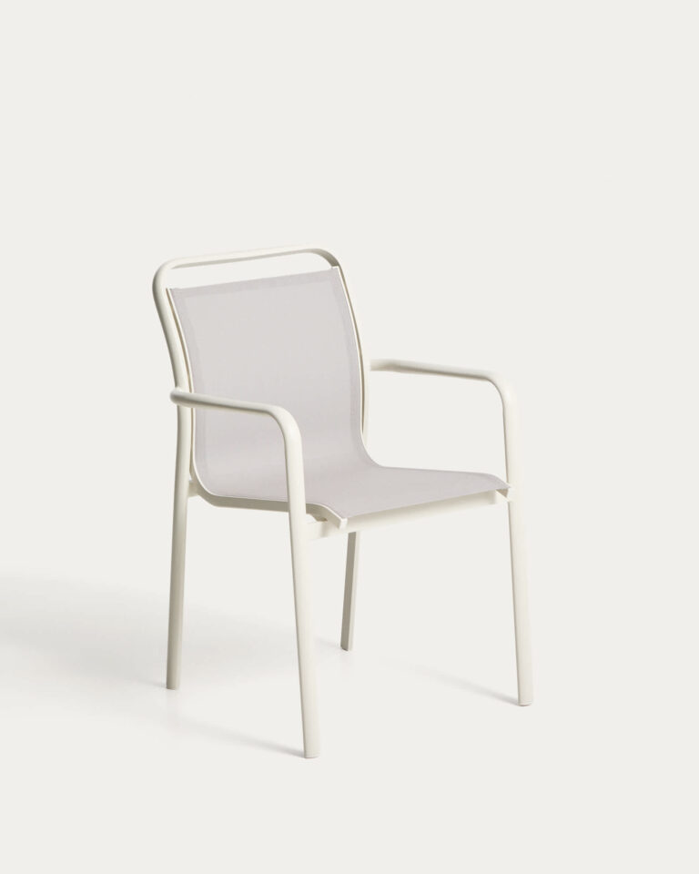 Silla apilable de exterior Luri de aluminio crudo y texteline beige