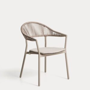 Silla apilable de exterior Alimia de aluminio topo y cuerda sintética marrón