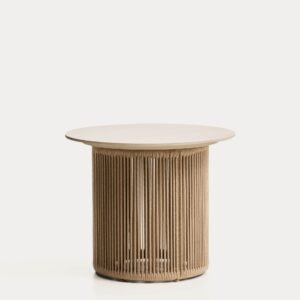 Mesa auxiliar de exterior Orosei de piedra sinterizada, aluminio y cuerda crudo Ø 55 cm