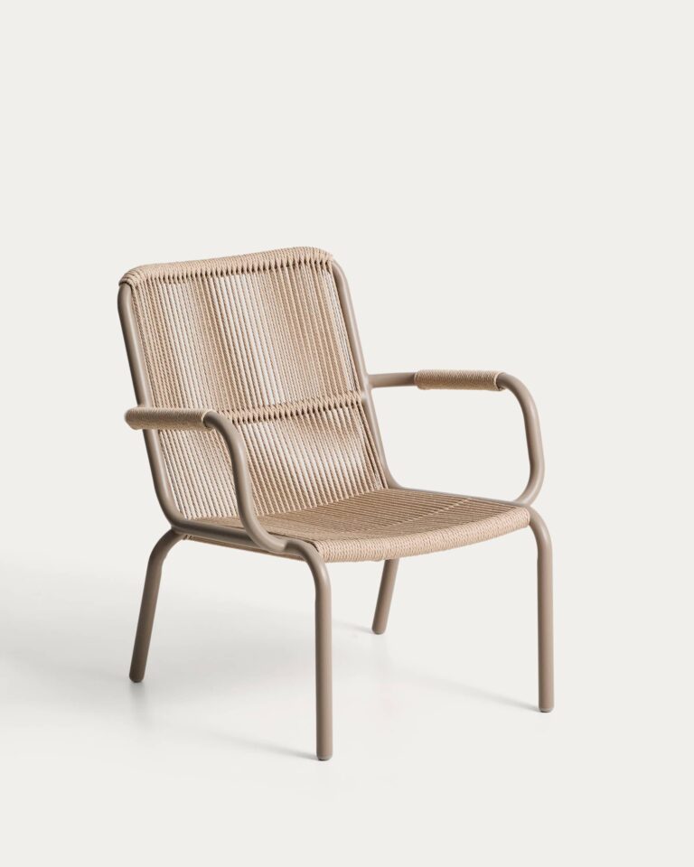 Sillón apilable Salis de aluminio topo y cuerda sintética beige