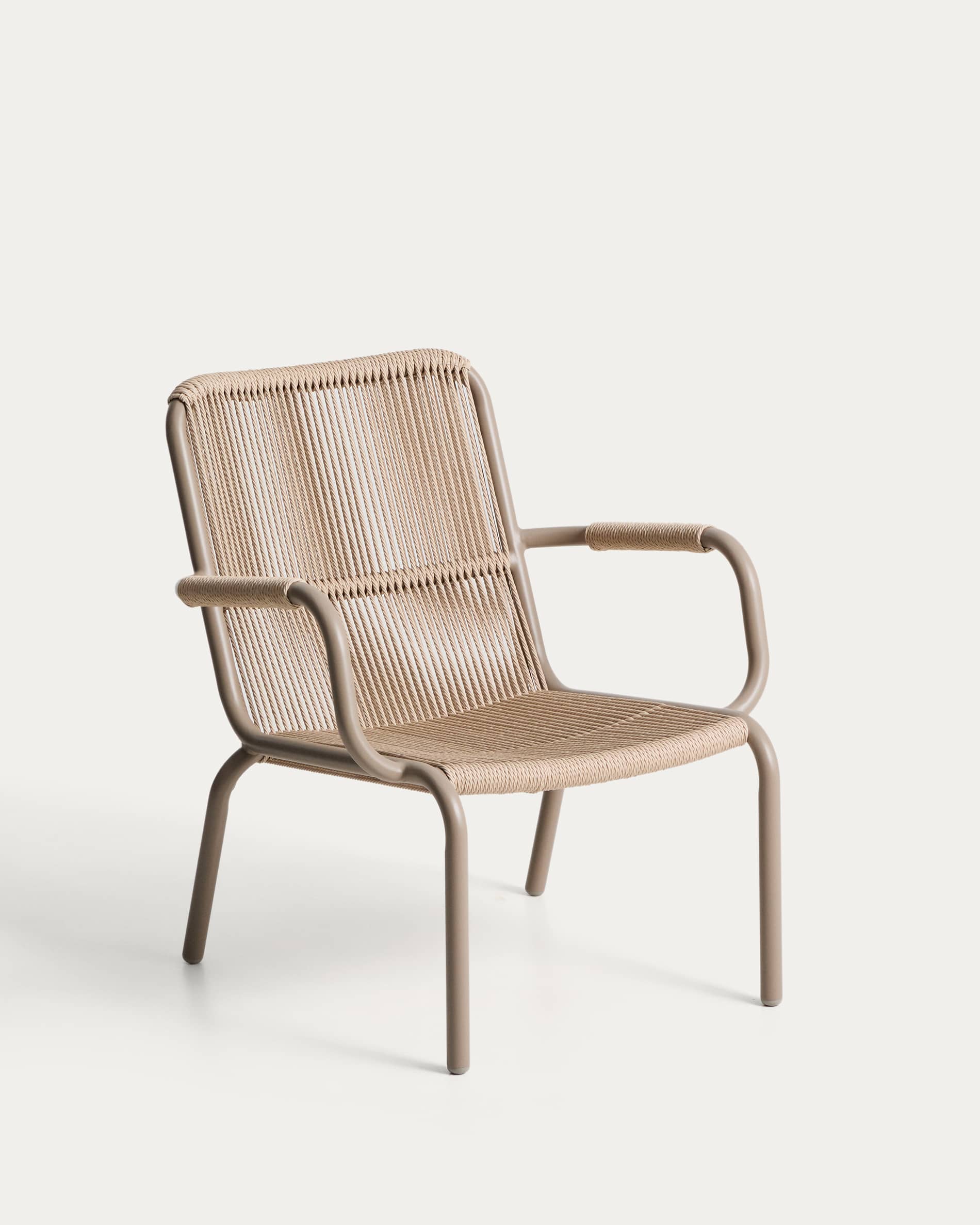 Sillón apilable Salis de aluminio topo y cuerda sintética beige