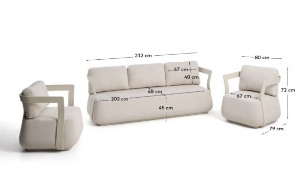 Set Tamaris de sofá 3 plazas y 2 butacas de aluminio color crudo
