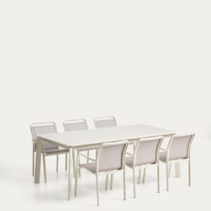 Set de mesa extensible Brela de aluminio crudo y 6 sillas Luri de aluminio crudo y texteli