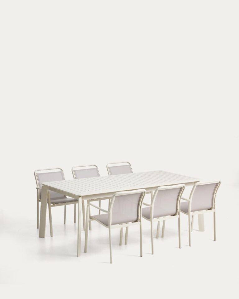 Set de mesa extensible Brela de aluminio crudo y 6 sillas Luri de aluminio crudo y texteli