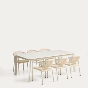 Set de mesa extensible Brela de aluminio y 6 sillas apilables Livadia de aluminio y cuerda