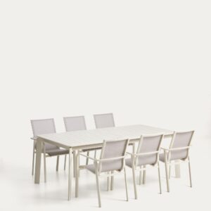 Set de mesa extensible Brela de aluminio crudo y 6 sillas apilables Canea de aluminio crud