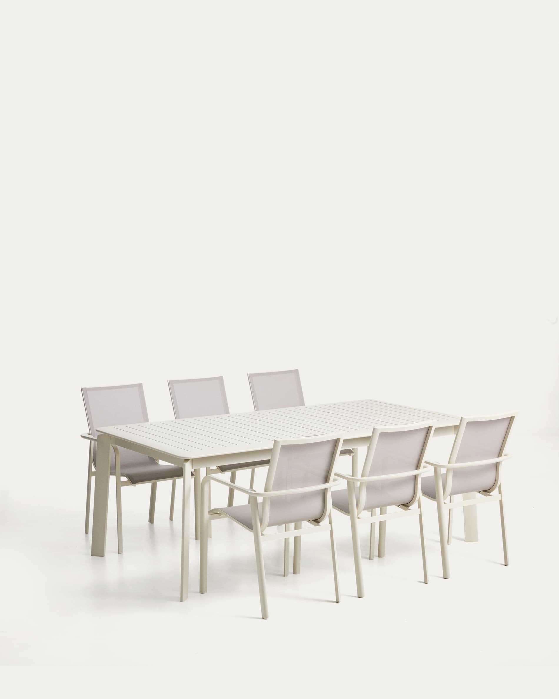 Set de mesa extensible Brela de aluminio crudo y 6 sillas apilables Canea de aluminio crud
