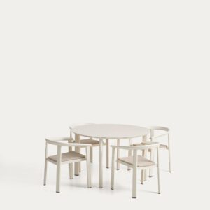 Set Erice de 4 sillas apilables de aluminio y cuerda y mesa de aluminio y vidrio templado