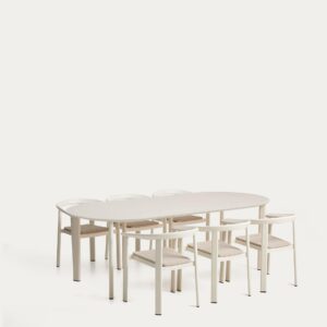 Set Erice de 6 sillas apilables de aluminio y cuerda y mesa de aluminio y vidrio templado