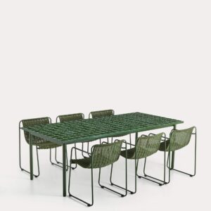 Set Maurina de mesa de acero galvanizado y azulejos verde y 6 sillas apilables de acero ga