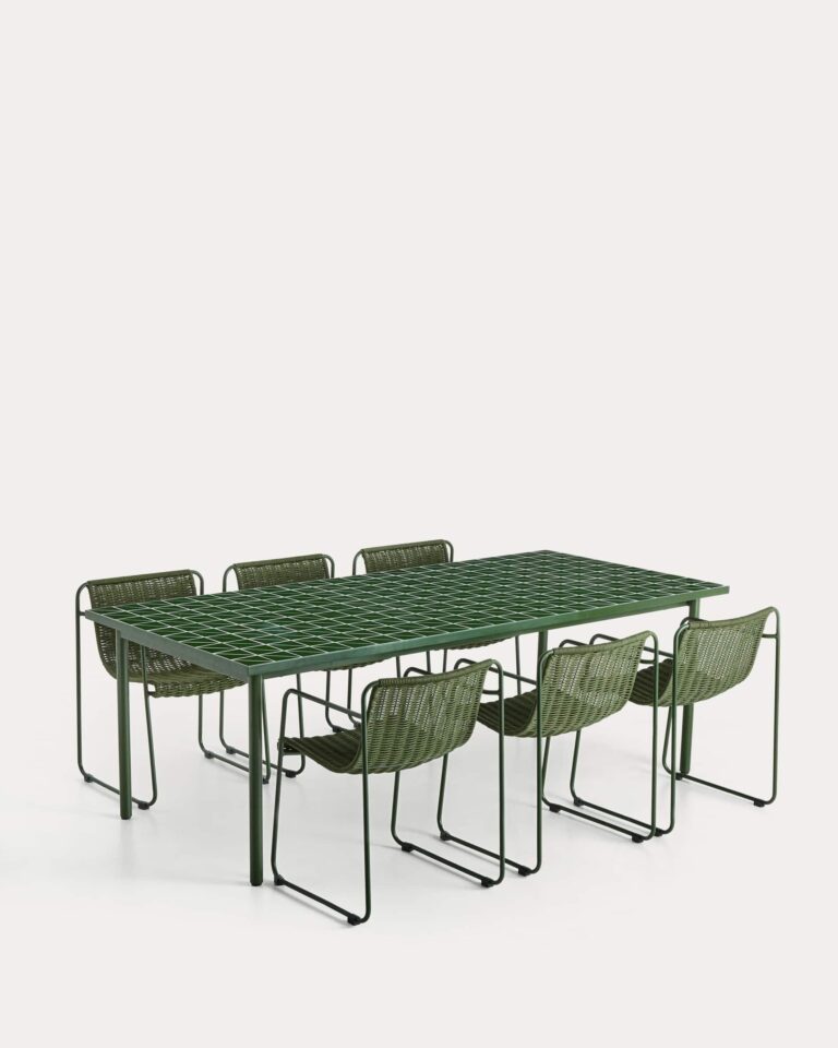 Set Maurina de mesa de acero galvanizado y azulejos verde y 6 sillas apilables de acero ga