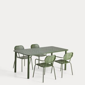 Set Brai de mesa y 4 sillas apilables de acero galvanizado verde 180 x 90 cm