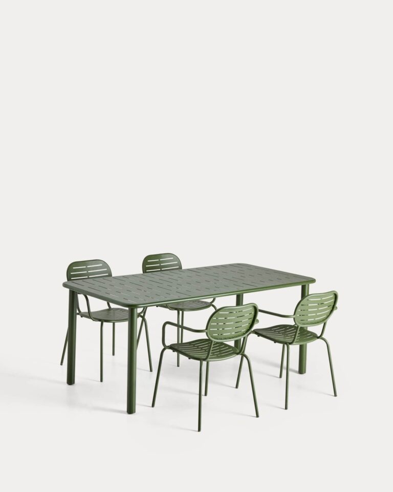 Set Brai de mesa y 4 sillas apilables de acero galvanizado verde 180 x 90 cm