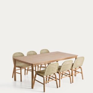 Set de mesa Sori de madera maciza de acacia y 6 sillas Alipa de madera maciza de acacia y