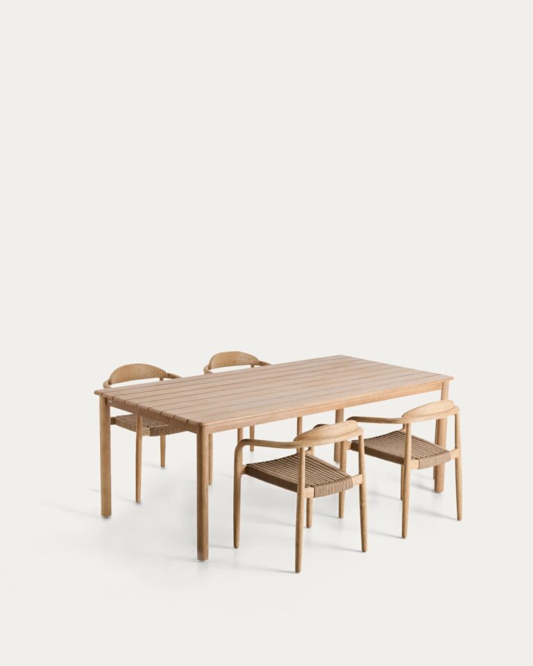 Set de mesa Sori de madera maciza de acacia y 4 sillas apilables Nina de madera maciza de
