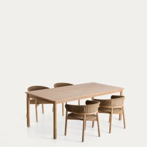 Set de mesa Sori de madera maciza de acacia y 4 sillas Arinella de madera maciza de acacia