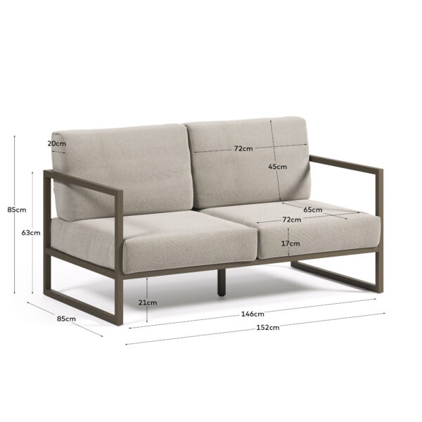 Sofá 100% exterior Comova 2 plazas gris claro y de aluminio verde 150 cm