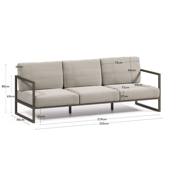 Sofá 100% exterior Comova 3 plazas gris claro y de aluminio verde 222 cm
