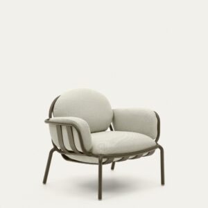 Butaca de exterior Joncols de aluminio con acabado pintado verde y cojines beige