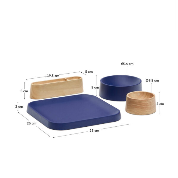 Set Bletz de platos para aperitivo de madera de acacia con acabado natural y azul FSC 100%