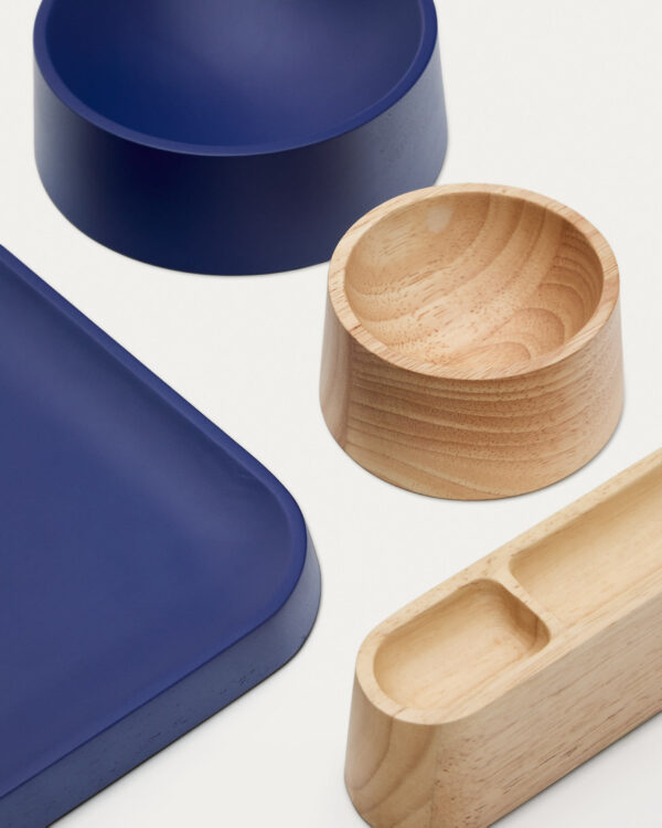 Set Bletz de platos para aperitivo de madera de acacia con acabado natural y azul FSC 100%