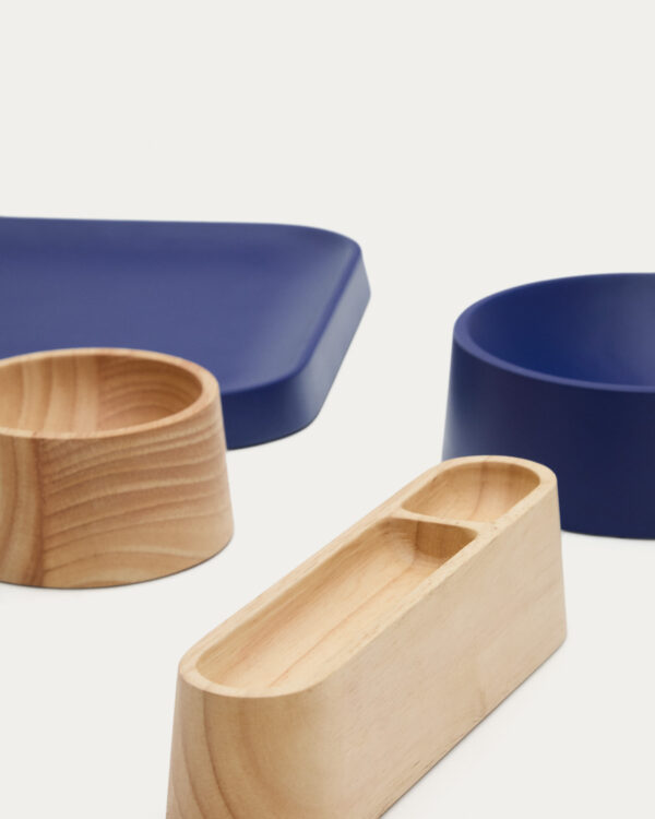 Set Bletz de platos para aperitivo de madera de acacia con acabado natural y azul FSC 100%